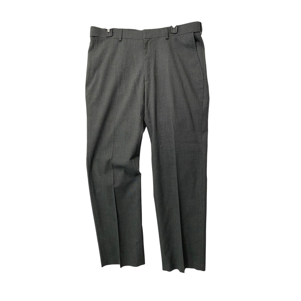 Saddlebred Dress Pants Mens 34x30 Gray Flat Front Straight Leg Trousers 4 Pocket